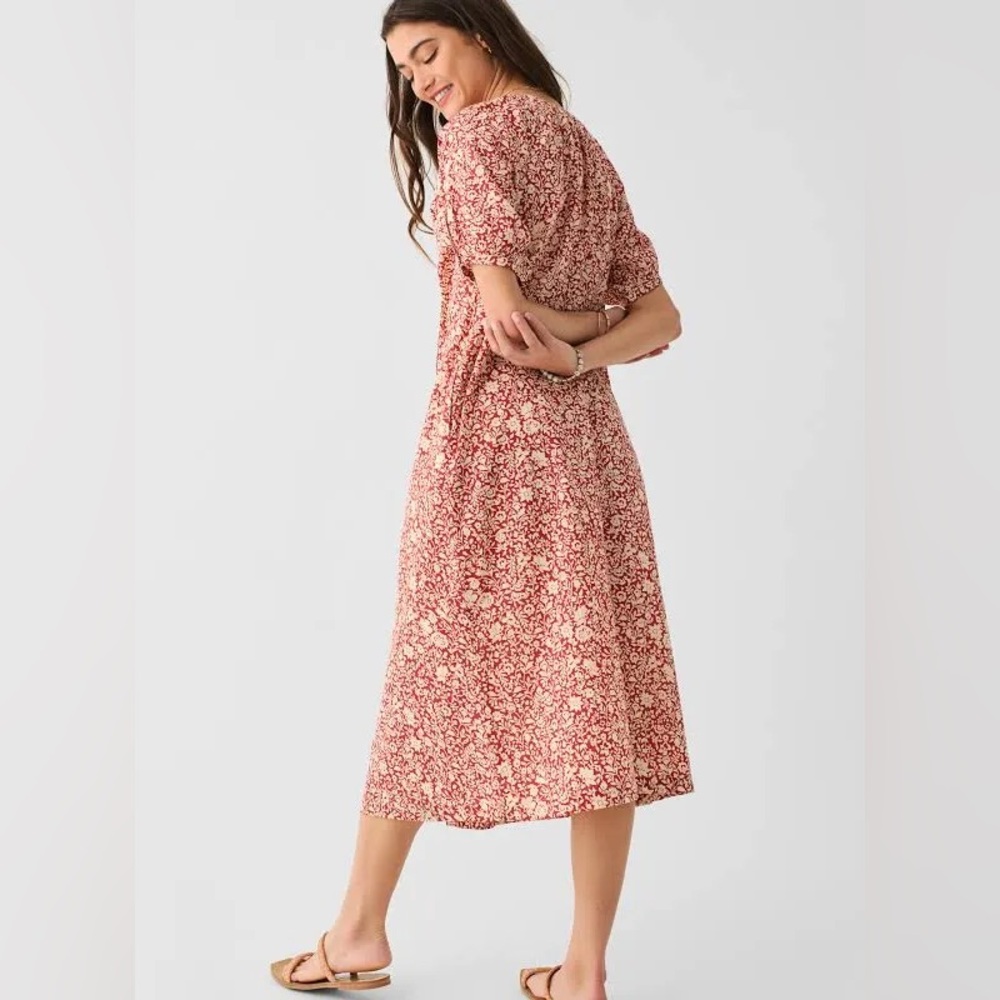 Faherty Rust and Cream Floral Midi Dress
